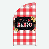 Aperturee Aperturee Red Plaid Babyq Summer Baby Shower Half Moon Arch Backdrop